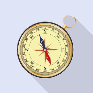 Compass with windrose and shadow. Vector image. Icon.