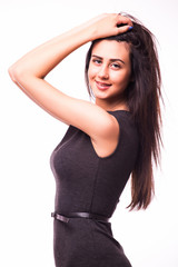 Portrait of  young woman posing in little black dress