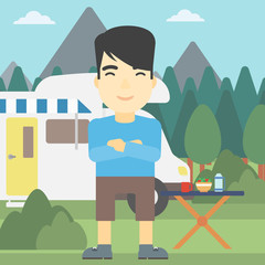 Man standing in front of motor home.