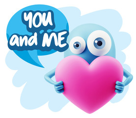 Fototapeta premium 3d Rendering. Love Emoticon Face Holding Heart saying You And Me