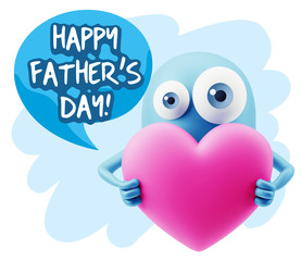 3d Rendering. Love Emoticon Face Holding Heart saying Happy Fath