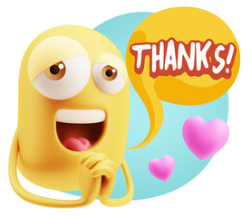  3d Rendering. Love Emoticon Face saying Thanks with Colorful Sp