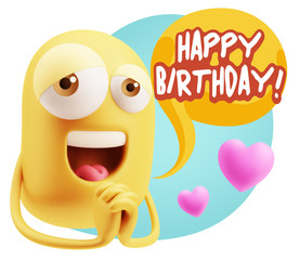Obraz premium 3d Rendering. Love Emoticon Face saying Happy Birthday with Col