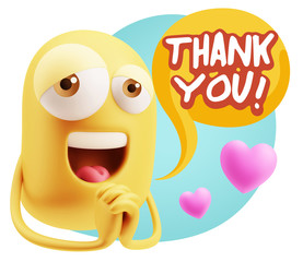  3d Rendering. Love Emoticon Face saying Thank You with Colorful