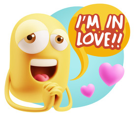  3d Rendering. Love Emoticon Face saying I'm in Love with Colorf