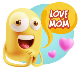  3d Rendering. Love Emoticon Face saying Love Mom with Colorful