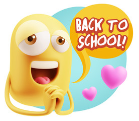 Obraz premium 3d Rendering. Love Emoticon Face saying Back To School with Col