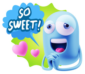  3d Rendering. Love Emoticon Face saying So Sweet with Colorful