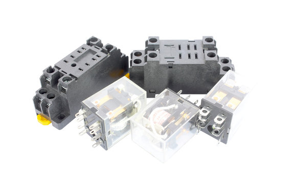 Electric switching relay isolated on white background