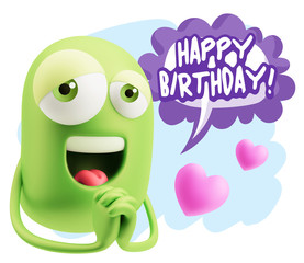  3d Rendering. Love Emoticon Face saying Happy Birthday with Col