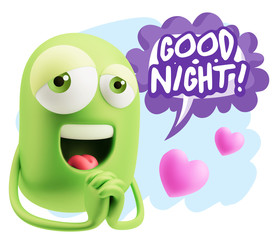  3d Rendering. Love Emoticon Face saying Good Night with Colorfu