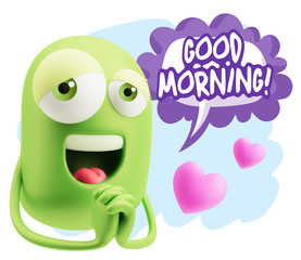  3d Rendering. Love Emoticon Face saying Good Morning with Color