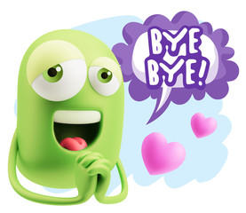  3d Rendering. Love Emoticon Face saying Bye Bye with Colorful S