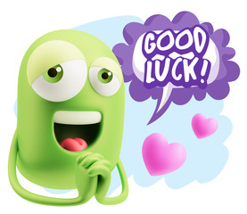  3d Rendering. Love Emoticon Face saying Good Luck with Colorful