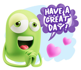  3d Rendering. Love Emoticon Face saying Have A Great Day with C
