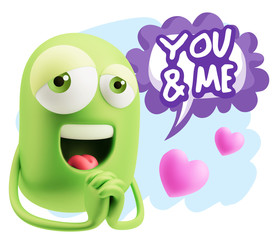  3d Rendering. Love Emoticon Face saying You And Me with Colorfu