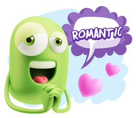  3d Rendering. Love Emoticon Face saying Romantic with Colorful