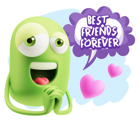  3d Rendering. Love Emoticon Face saying Best Friends Forever wi