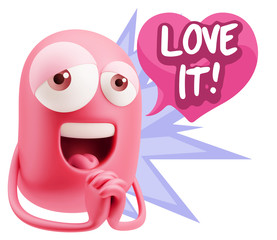  3d Rendering. Love Emoticon Face saying Love It with Colorful S