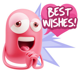  3d Rendering. Love Emoticon Face saying Best Wishes with Colorf