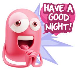  3d Rendering. Love Emoticon Face saying Have A Good Night with