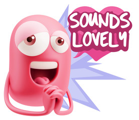  3d Rendering. Love Emoticon Face saying Sounds Lovely with Colo