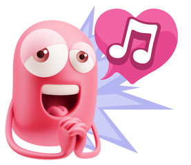 3d Rendering. Love Emoticon Face saying Music Symbol with Color