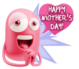  3d Rendering. Love Emoticon Face saying Happy Mother's Day with