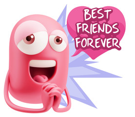  3d Rendering. Love Emoticon Face saying Best Friends Forever wi
