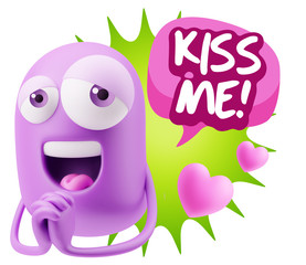  3d Rendering. Love Emoticon Face saying Kiss Me with Colorful S
