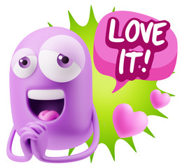  3d Rendering. Love Emoticon Face saying Love It with Colorful S