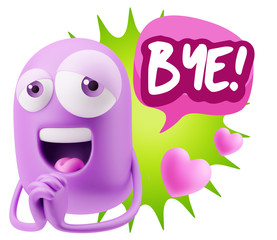  3d Rendering. Love Emoticon Face saying Bye with Colorful Speec