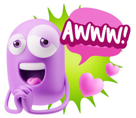  3d Rendering. Love Emoticon Face saying Awww with Colorful Spee