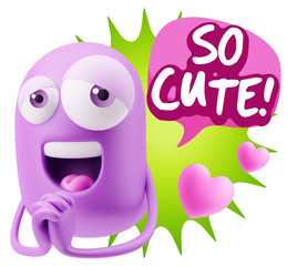  3d Rendering. Love Emoticon Face saying So Cute with Colorful S