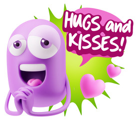  3d Rendering. Love Emoticon Face saying Hugs And Kisses with Co