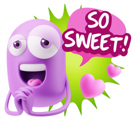  3d Rendering. Love Emoticon Face saying So Sweet with Colorful
