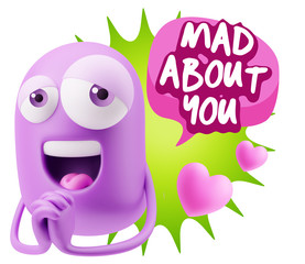  3d Rendering. Love Emoticon Face saying Mad About You with Colo