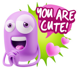  3d Rendering. Love Emoticon Face saying You Are Cute with Color