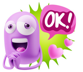  3d Rendering. Love Emoticon Face saying Ok with Colorful Speech