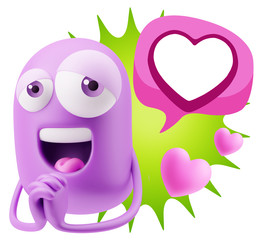  3d Rendering. Love Emoticon Face saying Love with a Heart Shape