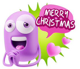  3d Rendering. Love Emoticon Face saying Merry Christmas with Co