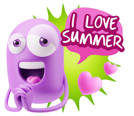  3d Rendering. Love Emoticon Face saying I Love Summer with Colo