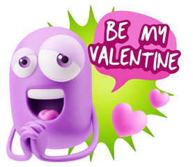  3d Rendering. Love Emoticon Face saying Be My Valentine with Co