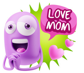 3d Rendering. Love Emoticon Face saying Love Mom with Colorful