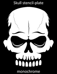 White skull face stencil for graffiti isolated in black background. t-shirt print halloween design. Monochrome tattoo idea