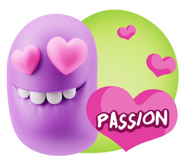 3d Rendering. Emoji in love with heart eyes saying Passion with