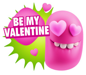 3d Rendering. Emoji in love with heart eyes saying Be My Valenti