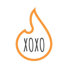 Isolated  line art flame with    the text XOXO