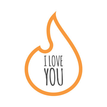 Isolated  line art flame with    the text I LOVE YOU