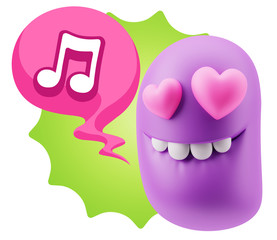 3d Rendering. Emoji in love with heart eyes saying Music Symbol
